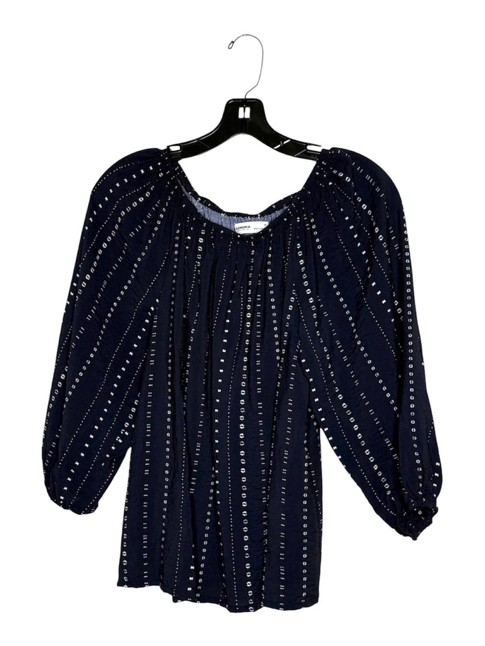 Sonoma Goods For Life‎ Balloon Sleeves Boatneck Navy/White Print Blouse Size M